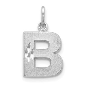 14k White Gold, Julia Collection, Small Satin Block Initial B Pendant
